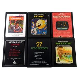 Atari 2600 Game Lot 6: Jungle Hunt Pele Soccer Megamania Pac-Man Combat Carts